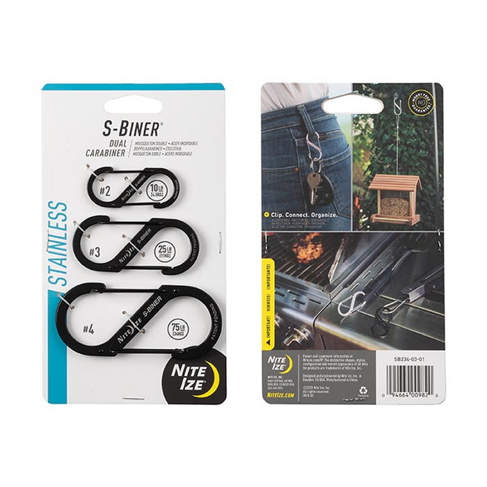 S-BINER 3 PACK DUAL CARABINER STAINLESS STEEL - Nite Ize - Argent - 94664009844 - 3